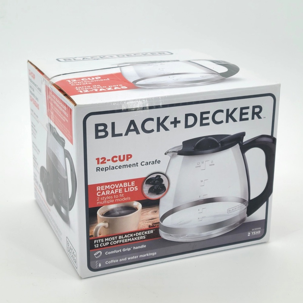 Black + Decker GC3000B Replacement Coffee Carafe 12 Cup w/ 2 Lids Black